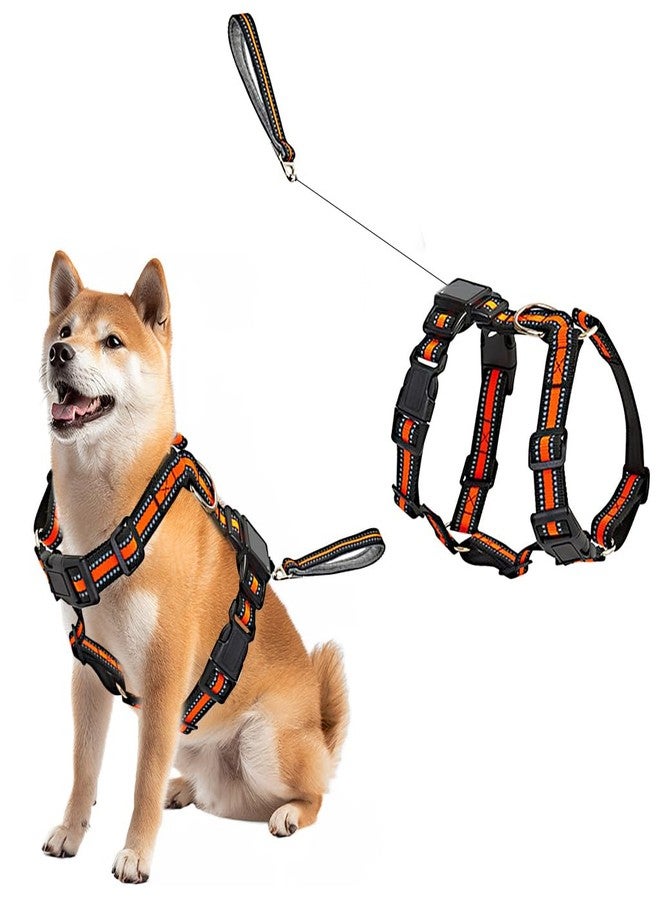 ZIBUYU® No Pull Dog Harness, Adjustable Dog Vest Harness with Retractable Wire Leash and Quick Release Buckle, Reflective Safety Strips for Medium Dogs 25-45kg Walking Training Outdoor Control - Image 1